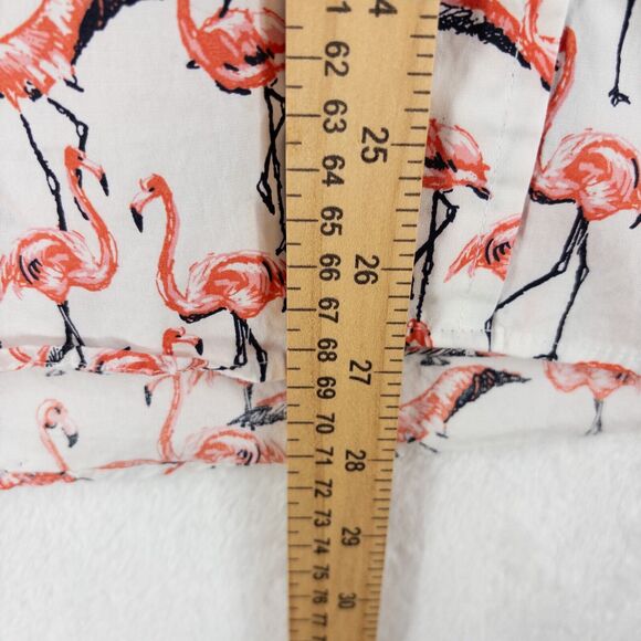 Crown & Ivy Pink Flamingo Button Up Short Sleeve Shirt L Hawaiian Tropical Bird - Picture 7 of 13